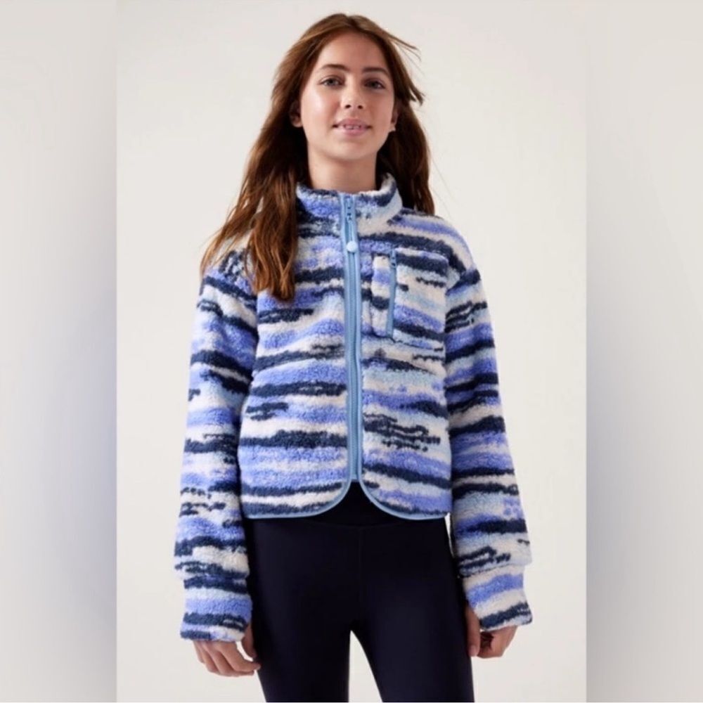 Athleta Girl Jacket Size‎ Large So Toasty Tugga Sherpa Full zip up Cozy Fuzzy